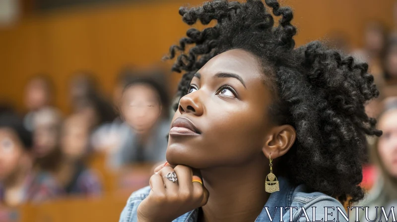 Contemplative Young African-American Woman Looking Up - Artwork AI Image