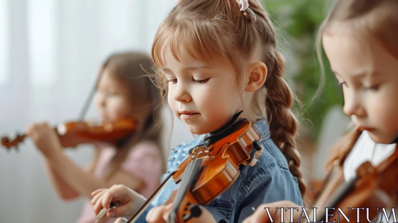 Enchanting Violin Performance by a Little Girl in a Room AI Image