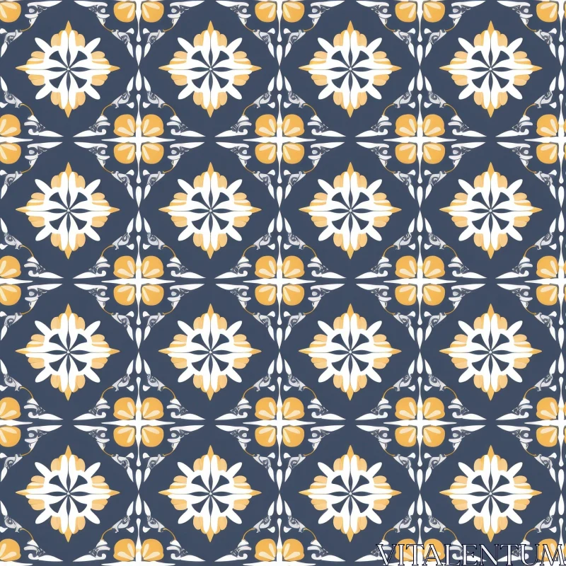 Floral Hand-Painted Tile Pattern in Blue and Yellow AI Image