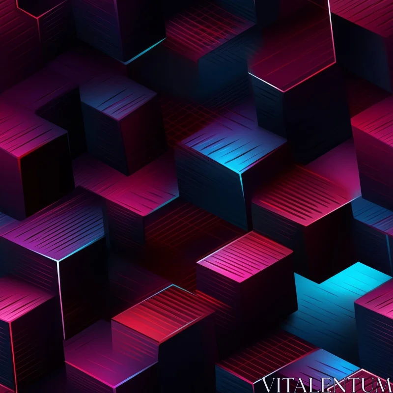 AI ART Glowing Neon Cubes Seamless Pattern - Abstract Background Design