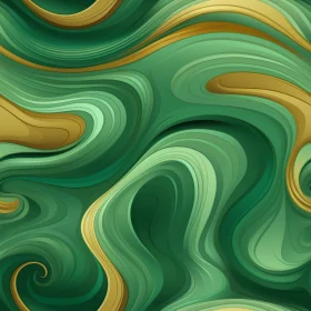 Green and Gold Abstract Painting - Swirling Curves and Shapes