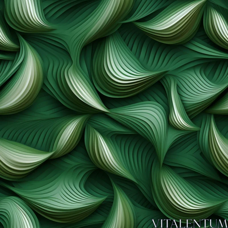 AI ART Green and White 3D Geometric Wave Pattern