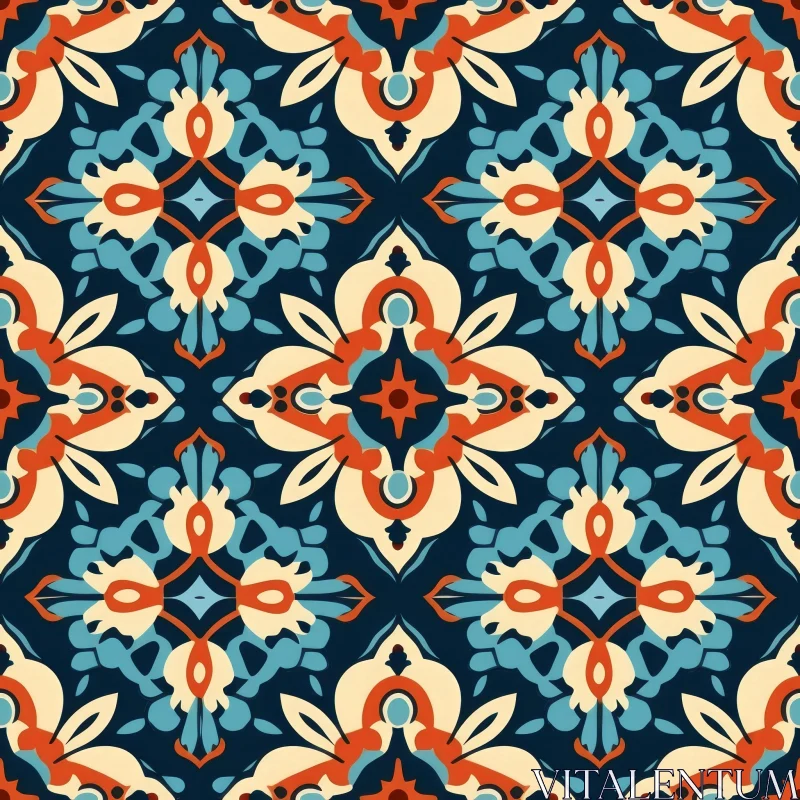 Intricate Moroccan Tile Pattern - Blue, Orange, White AI Image
