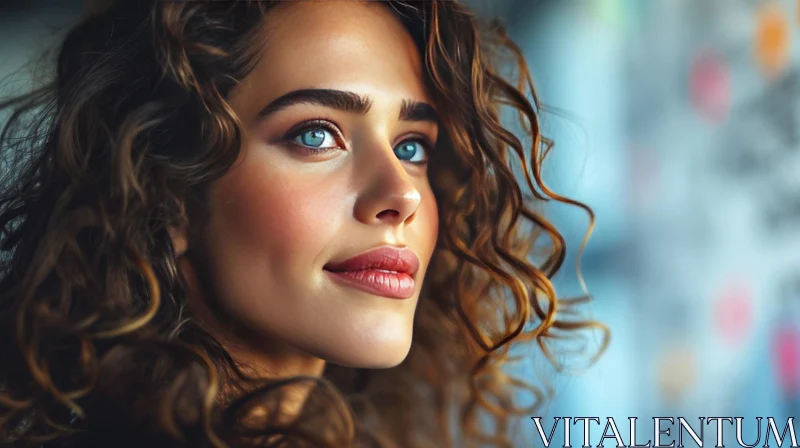 Stunning Portrait of a Young Woman with Curly Hair AI Image