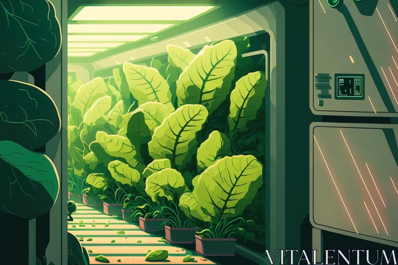 Vibrant Cartoon Illustration of an Underground Room with Plants AI Image