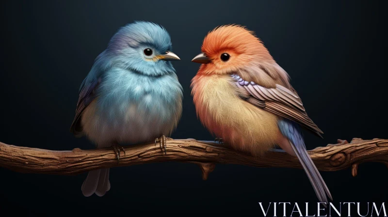 AI ART Birds on Branch - Colorful Avian Duo