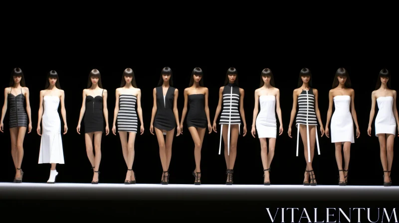 Chic Fashion Show with Modern Black and White Dresses AI Image