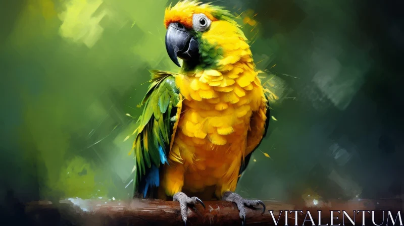 Colorful Parrot Digital Painting on Branch AI Image