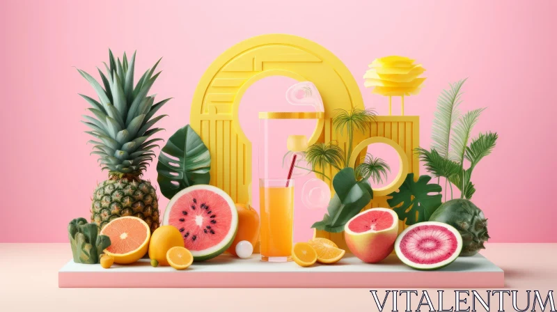 Colorful Still Life Image of Fruits on Pink Table AI Image