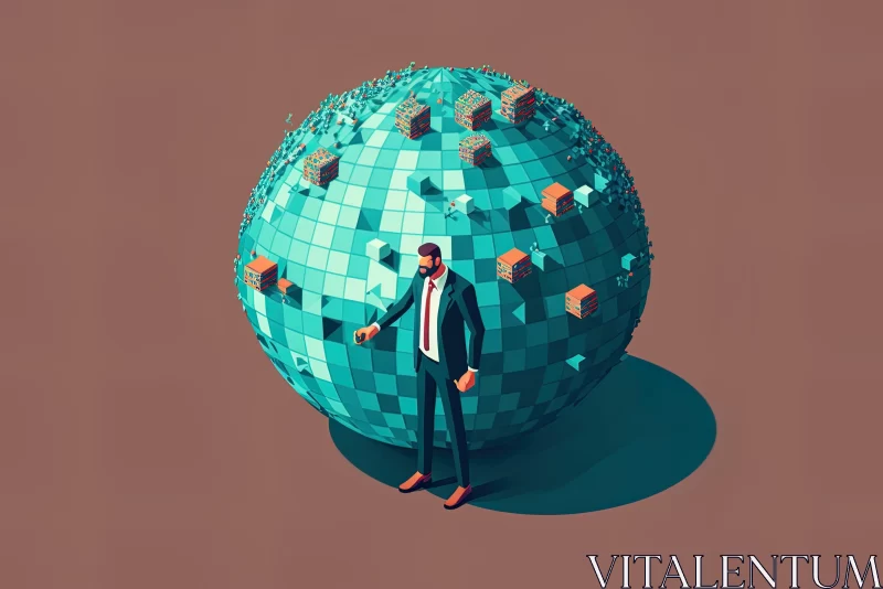 Corporate Man on Square Sphere - Abstract 3D Illustration AI Image