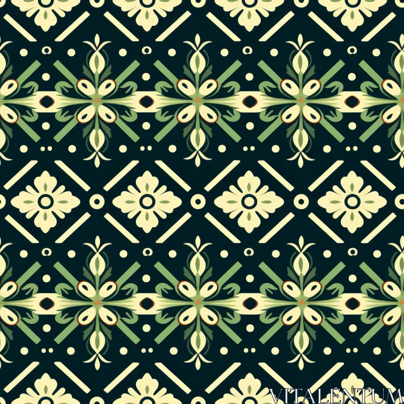 Dark Blue Floral Pattern with Light Green and White Flowers AI Image