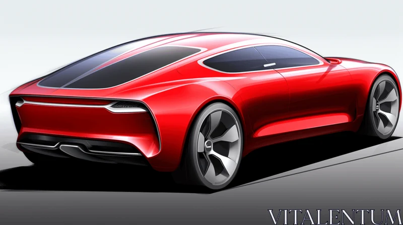Elegant Red Concept Car Illustration with Organic Nature-Inspired Forms AI Image