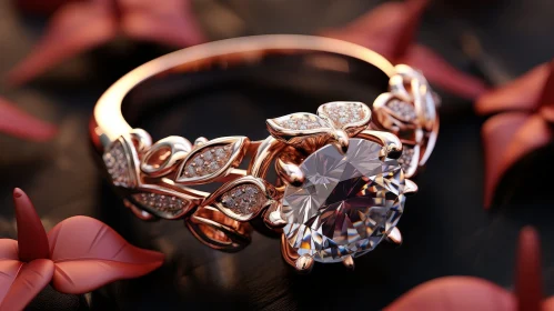 Elegant Rose Gold Diamond Engagement Ring with Floral Design