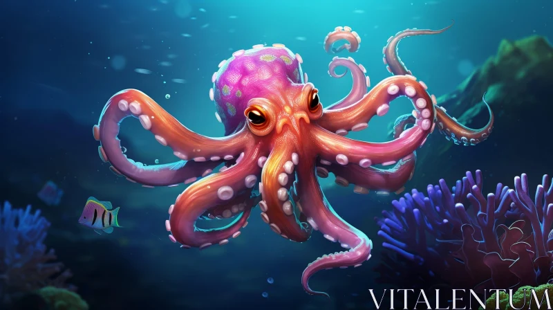 AI ART Enchanting Underwater Scene with Pink Octopus