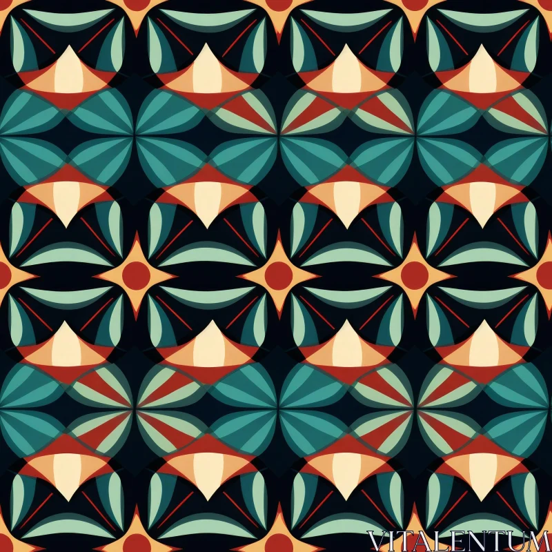 Geometric Vector Pattern in Teal, Green, Orange & Black AI Image
