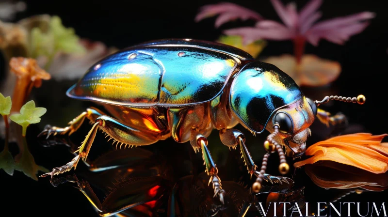 AI ART Metallic Blue and Green Beetle Close-Up Photo