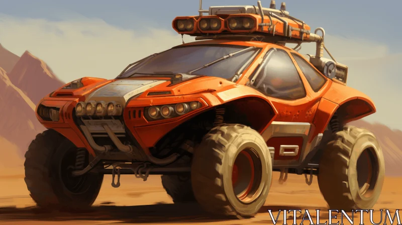 AI ART Orange 4-Wheel Drive Desert Vehicle - Science Fiction Art