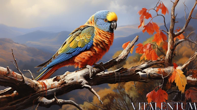 Parrot Painting on Branch in Nature AI Image