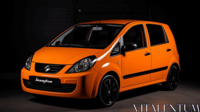 Small Orange Car in Dark Garage: Traditional-Modern Fusion AI Image