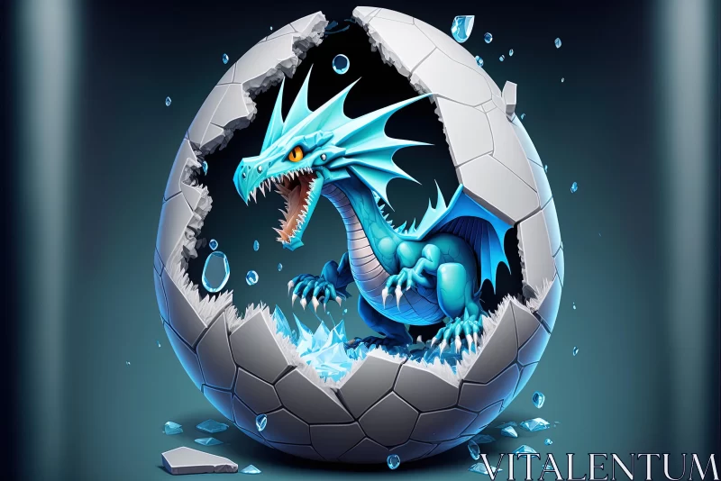Whimsical Blue Dragon Emerging from an Egg - Playful 2D Game Art AI Image