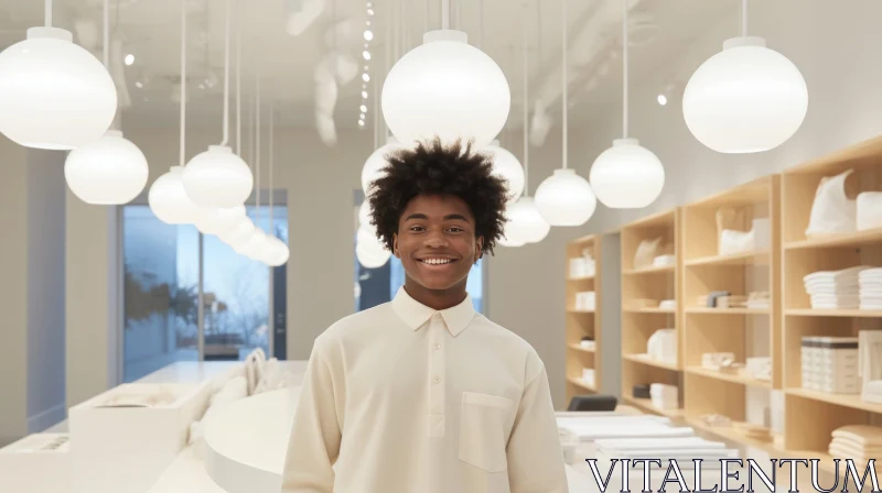 Young African-American Man in Modern Bright Room AI Image