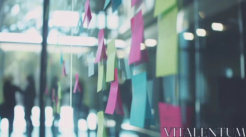Colorful Sticky Notes on Glass Wall: Abstract Art AI Image