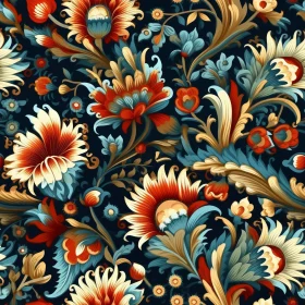 Dark Blue Floral Pattern - Traditional Textile Design