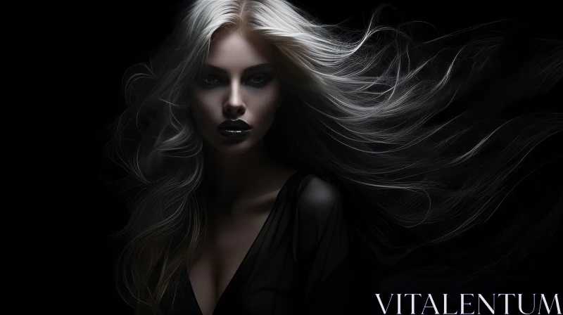 AI ART Enigmatic Woman in Black: Intense Gaze and Dark Elegance