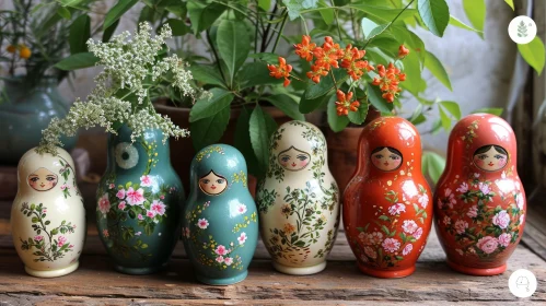 Exquisite Russian Nesting Dolls: Handcrafted Wood with Floral Designs
