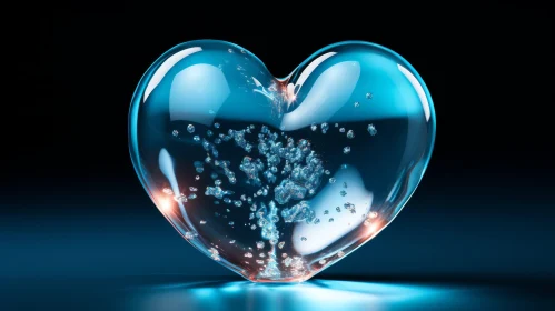 Glass Heart 3D Rendering with Sparkles and Light Blue Hue