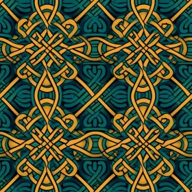 Interlaced Celtic Knots Pattern in Green and Yellow