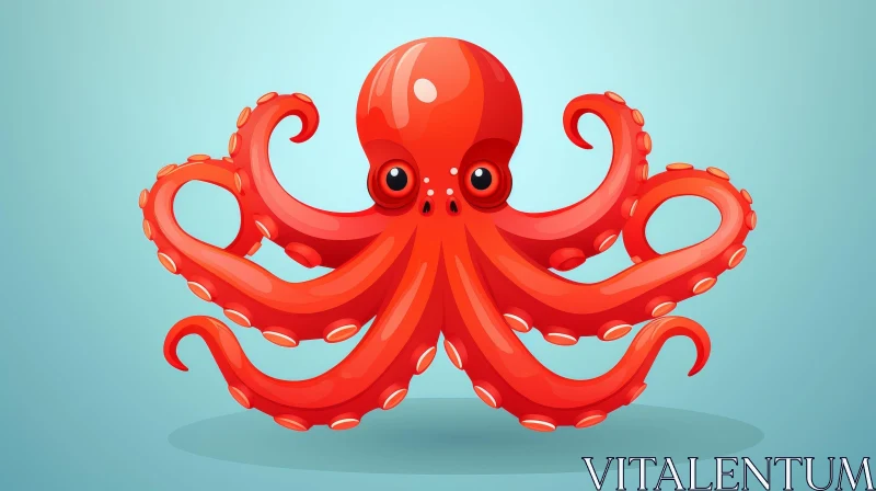 AI ART Red Octopus Illustration - Underwater Sea Creature Art