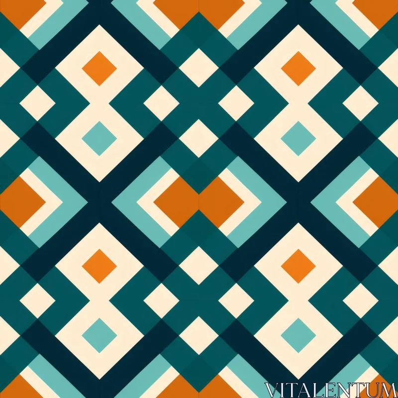 Retro Geometric Moroccan Pattern in Blue, Green, and Orange AI Image
