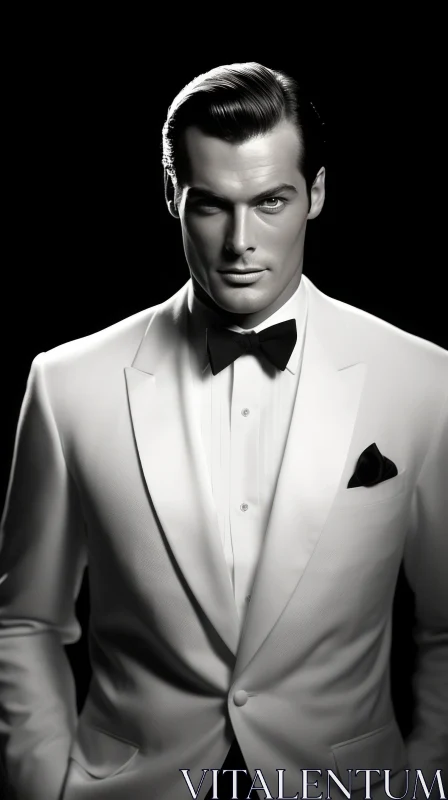Serious Black and White Tuxedo Man Portrait AI Image