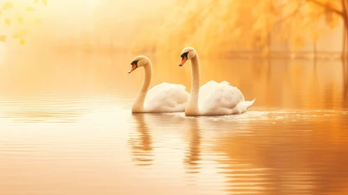 Tranquil Swans in Golden Lake
