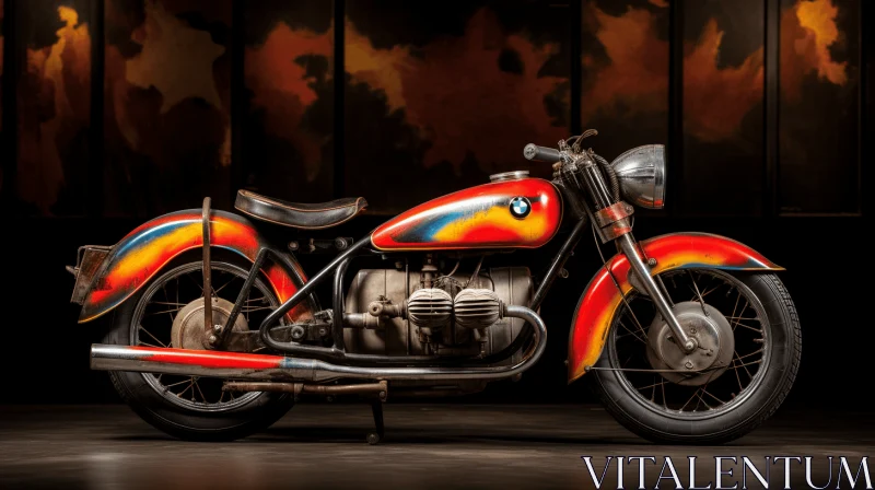 AI ART Vintage BMW Motorcycle on Dark Background - Bold and Colorful Composition
