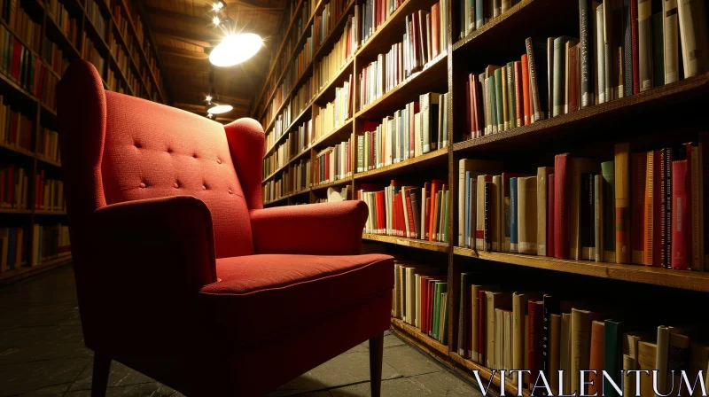 Cozy Library with a Red Armchair | Perfect Study Space AI Image