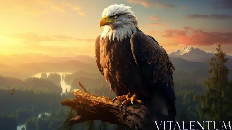 Eagle on Tree Branch in Mountain Landscape AI Image