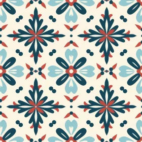 Intricate Blue and Red Floral Pattern on Beige Background