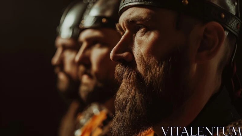 AI ART Powerful Portrait of Viking Men in Helmets and Armor