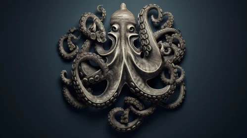 Realistic Octopus 3D Rendering in Dark Gray Color