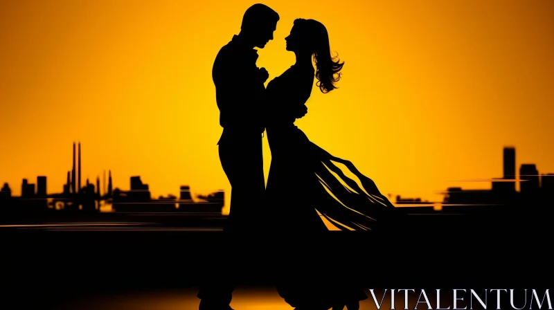 AI ART Romantic Sunset Dance Silhouette