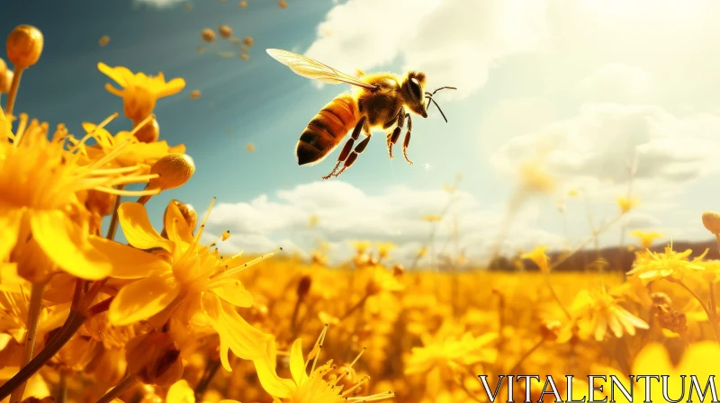 AI ART Bee Pollinating Flower: Nature's Harmony