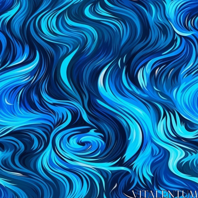 Blue Abstract Painting with Swirls and Curves AI Image