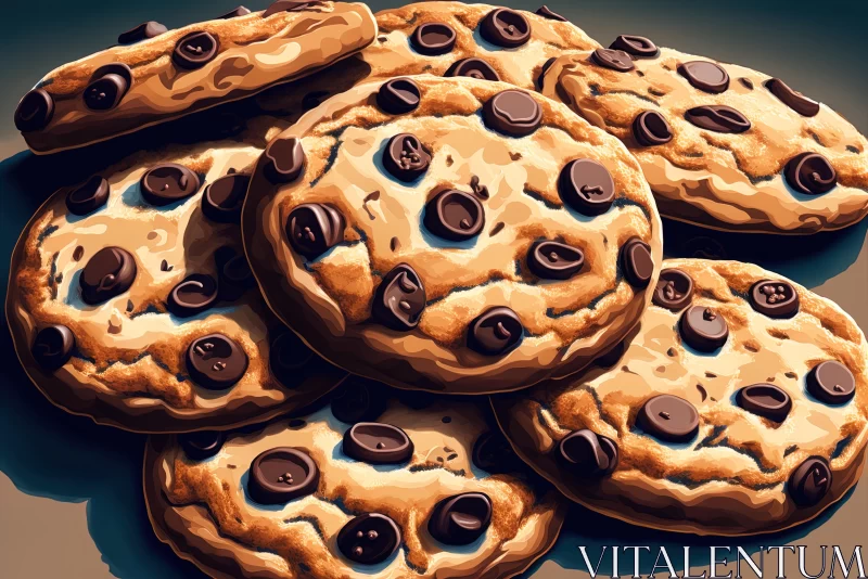 Captivating Painting of Chocolate Chip Cookies by Zhan | Digital Art AI Image