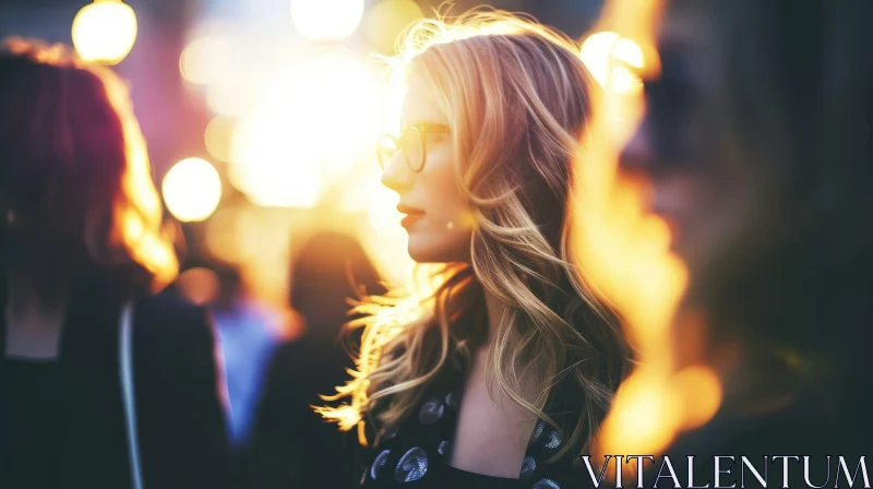 Captivating Portrait of a Thoughtful Woman in a Crowd