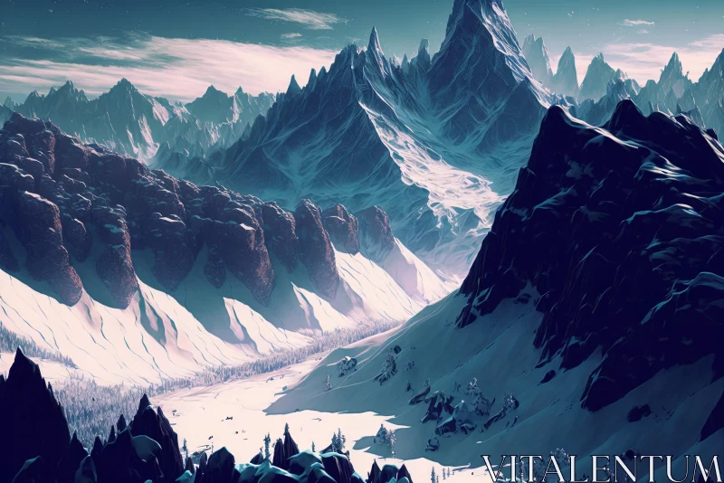 Captivating Snowy Valley: Hyper-Detailed Nature Illustration