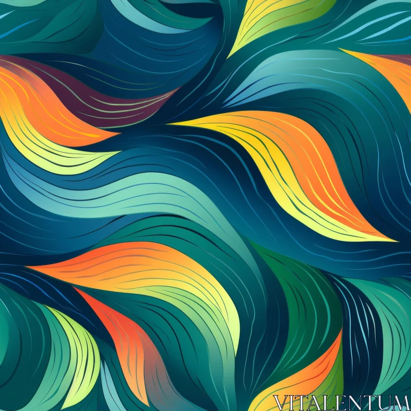 AI ART Colorful Abstract Blue Background with Wavy Lines
