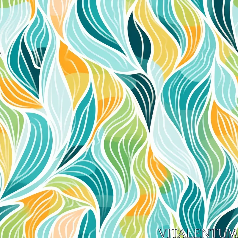 Colorful Abstract Vector Pattern with Wavy Lines and Leaf Shapes AI Image