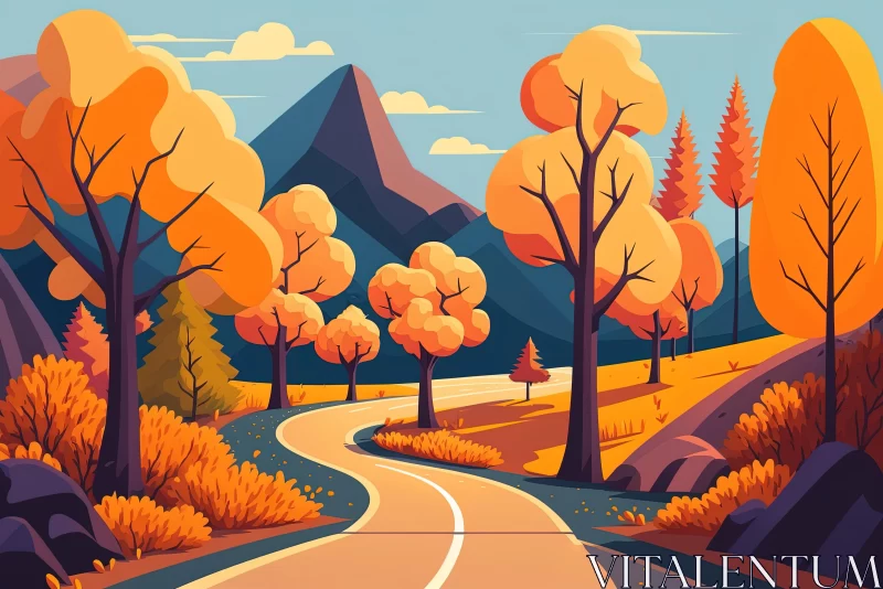 Colorful Cartoon Autumn Landscape in a Mountain | Large-Scale Murals AI Image